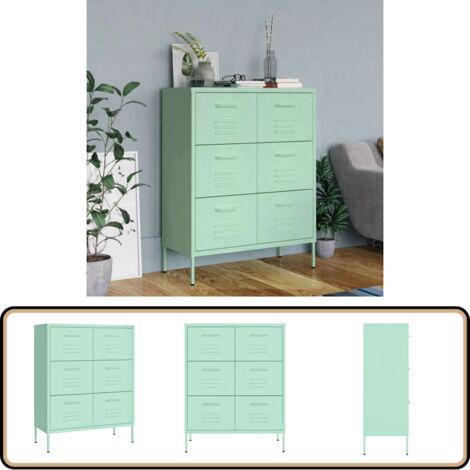 Armoire à tiroirs Vert menthe 80x35x101,5 cm Acier - Meuble De Rangement - Armoire À Tiroir - Armoire Métallique - Meuble Vert - Rangement Salle De Séjour