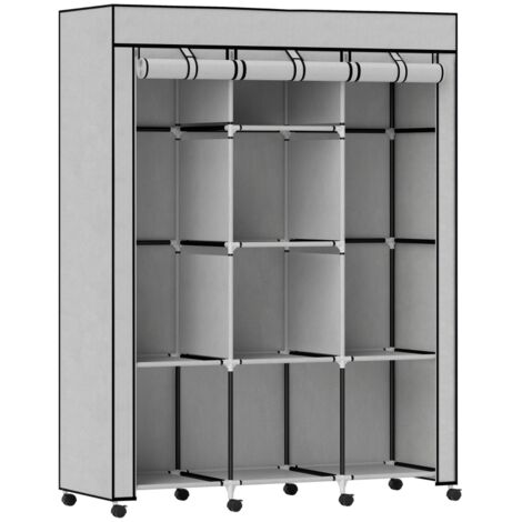 Armoire à tissu,solution de rangement,8 étagères,2 porte-linges,gris