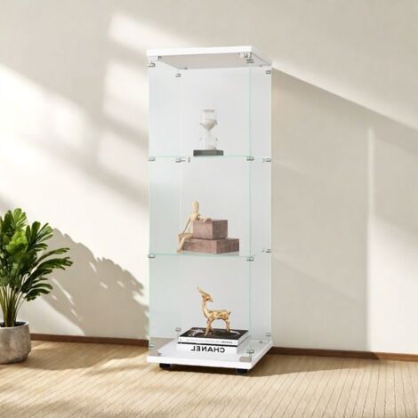 Armoire à triple vitrage une porte, verre trempé, vitrine en verre blanc, vitrine armoire 42.4x36.3x125.2cm, vitrine de rangement
