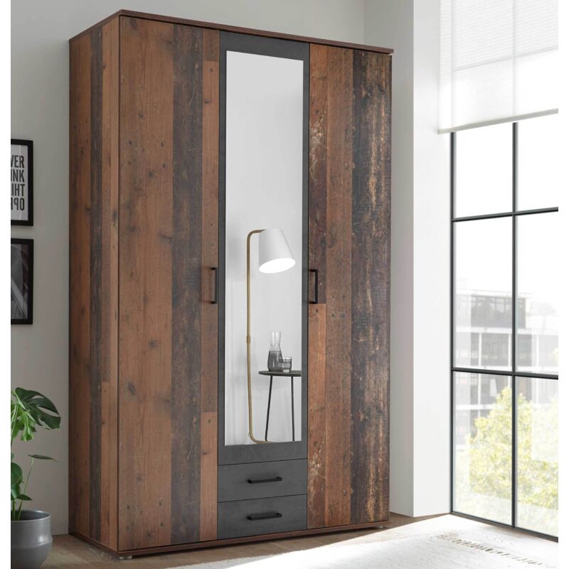 Armoire à vêtements Ellis 120cm à 3 portes & 2 tiroirs -