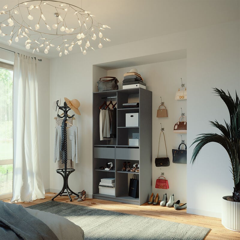 Vicco - Armoire à vêtements Elmo, Anthracite, 100 x 200 cm avec 2 tiroirs