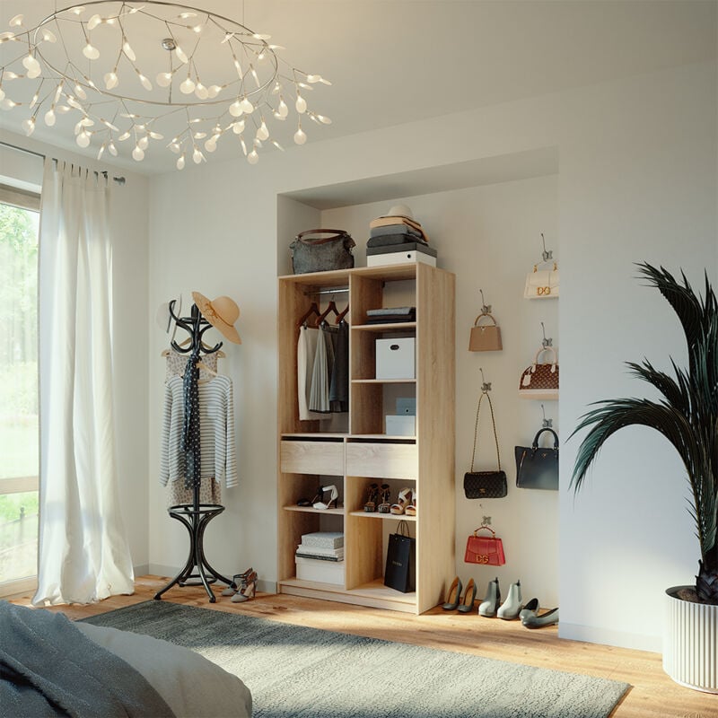 Armoire à vêtements Elmo, Sonoma, 100 x 200 cm avec 2 tiroirs, Vicco