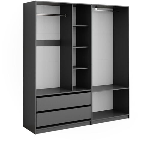 Armoire à vêtements Elmo, Anthracite, 100 x 200 cm Set de 2 pièces, Vicco