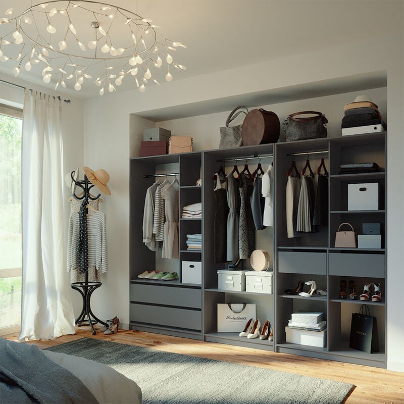 Vicco - Armoire à vêtements Elmo, Anthracite, 100x200cm Lot de 3