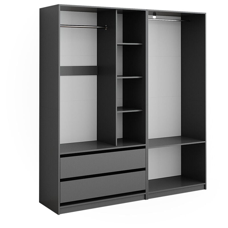 Armoire à vêtements Elmo, Anthracite, 100x200cm Lot de 2, Vicco