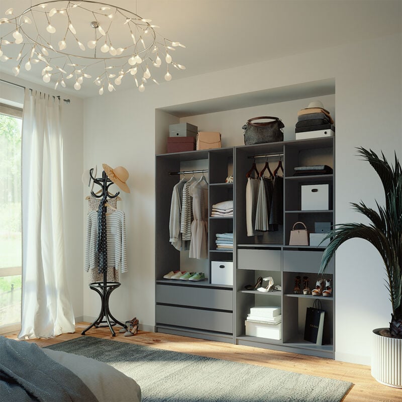 Vicco - Armoire à vêtements Elmo, Anthracite, 100x200cm Lot de 2