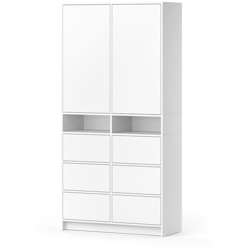 Vicco - Armoire à vêtements Naara, Blanc, 98.6x200cm avec tiroirs