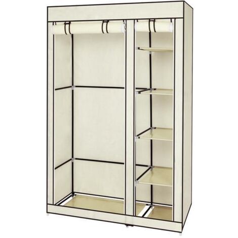 Armoire à vêtements portable 67 pouces avec tissu non tissé et tringle à vêtements, montage rapide et facile, beige