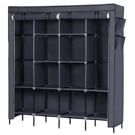 Armoire à vêtements portable de 170 cm (67 pouces) avec 12 étagères et 4 poches latérales, grise.