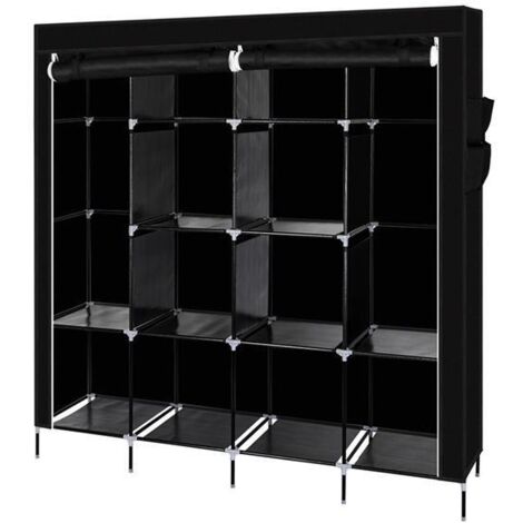 Armoire à vêtements portable de 170 cm (67 pouces) avec 12 étagères et 4 poches latérales, noire.