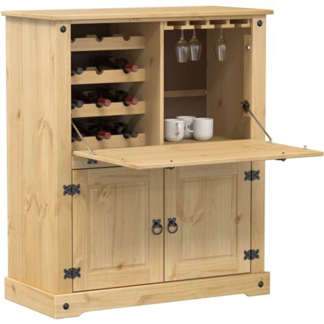 Armoire à vin compartiments de rangement porte rabattable 97 x 45 x 114 cm en bois de pin massif brun DEC024428