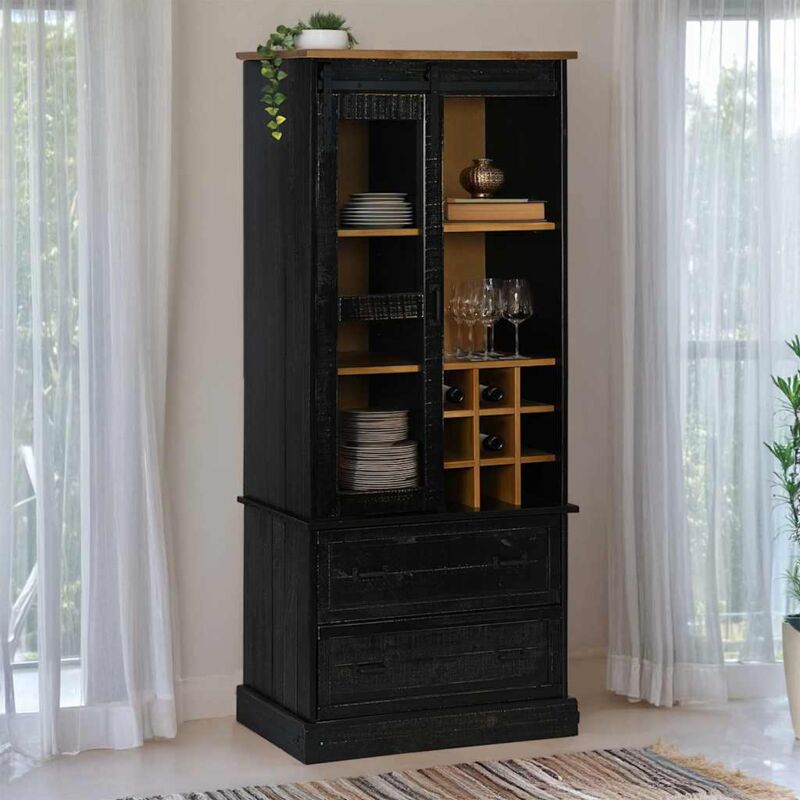 Armoire à vin HALDEN casiers à vin porte coulissante noir pin vidaXL