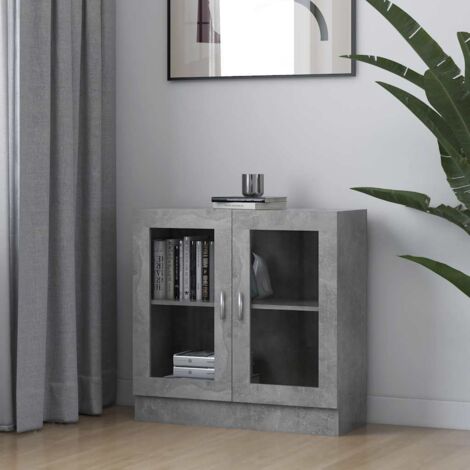 Armoire à vitrine Bibliothèque  Armoire de rangement Gris béton 82,5x30,5x80 cm Aggloméré 62968