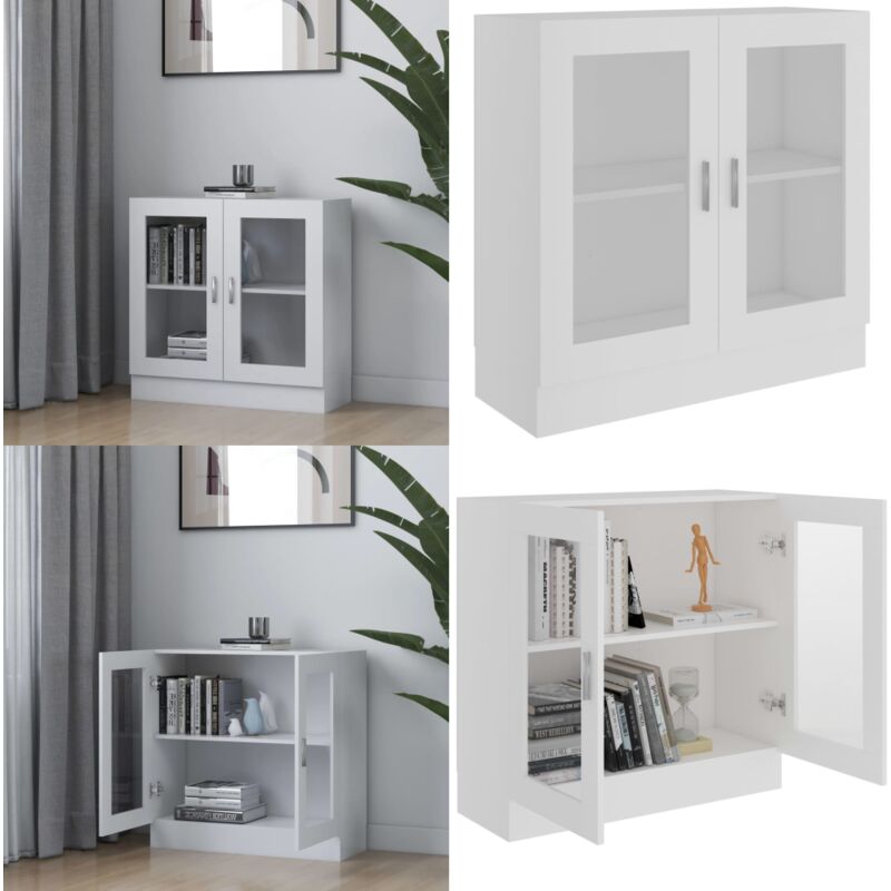 Vidaxl - Armoire à vitrine Blanc 82,5x30,5x80 cm Bois d'ingénierie - Bibliothèque Blanche - Meuble De Rangement - Armoire Vitrée - Étagère Ouverte