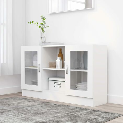 Armoire à vitrine, Buffet, Meuble de Rangement pour Salon Salle à Manger Blanc 120x30,5x70 cm Aggloméré HYB85915