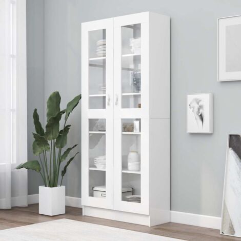 Armoire à vitrine, Buffet, Meuble de Rangement pour Salon Salle à Manger Blanc 82,5x30,5x185,5 cm Aggloméré HYB67025