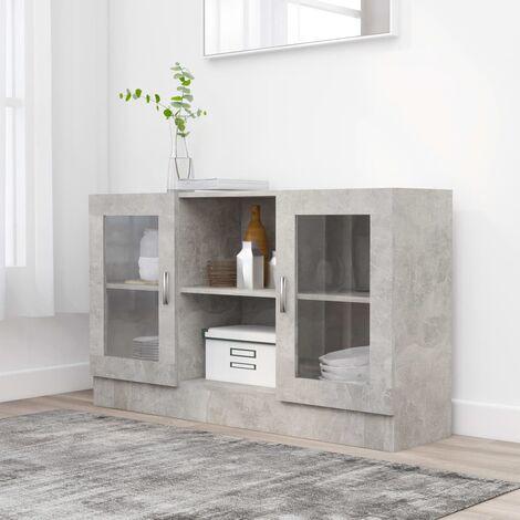 Armoire à vitrine, Buffet, Meuble de Rangement pour Salon Salle à Manger Gris béton 120x30,5x70 cm Aggloméré HYB67162