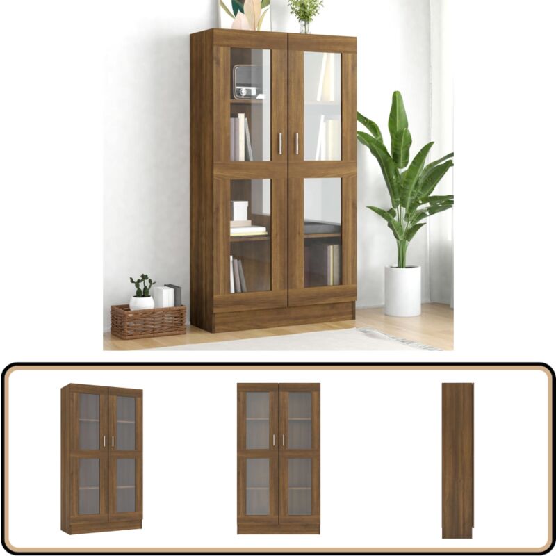 Armoire à vitrine Chêne brun 82,5x30,5x150 cm Bois d'ingénierie - Bibliothèque - Bibliothèque En Bois - Meuble De Rangement - Armoire à Vitrine