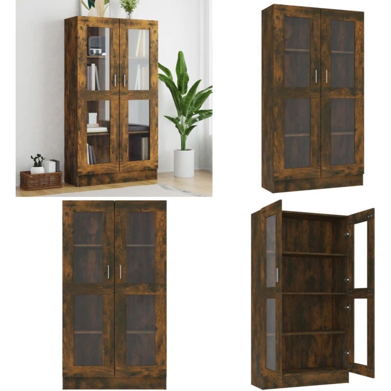 Armoire à vitrine Chêne fumé 82,5x30,5x150 cm Bois d'ingénierie - Bibliothèque - Bibliothèque En Bois - Meuble De Rangement - Armoire à Vitrine
