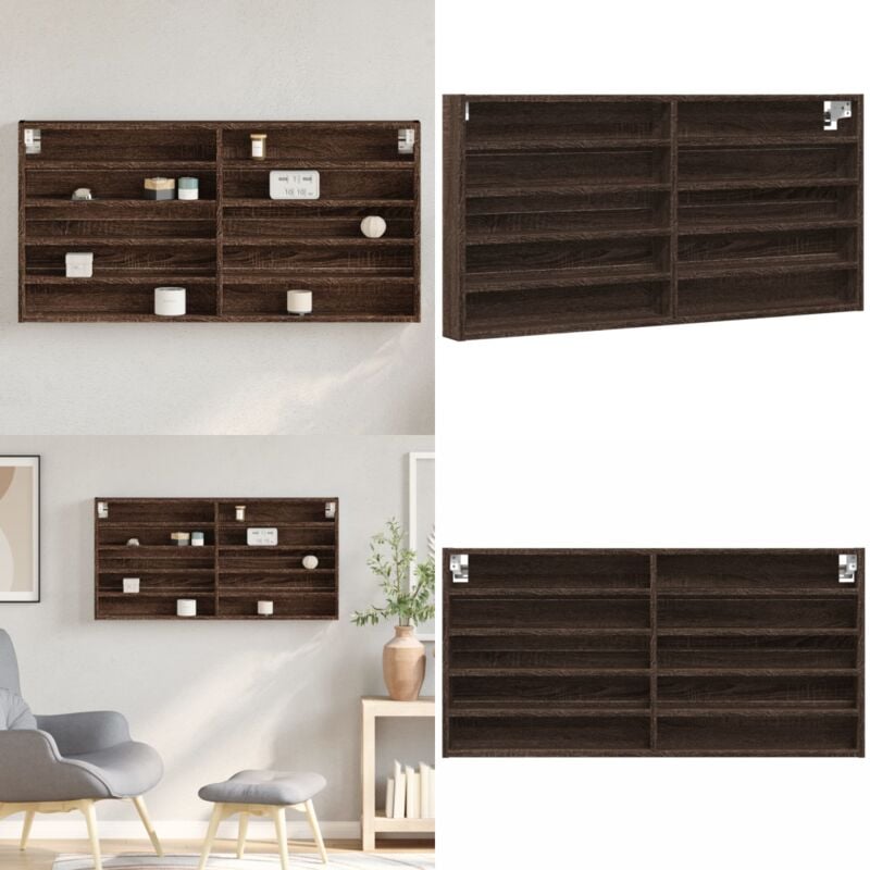 Vidaxl - Armoire à vitrine chêne marron 100x8,5x50 cm bois d'ingénierie - Meuble Mural - Étagère Murale - Bibliothèque Murale - Armoire Vitrines