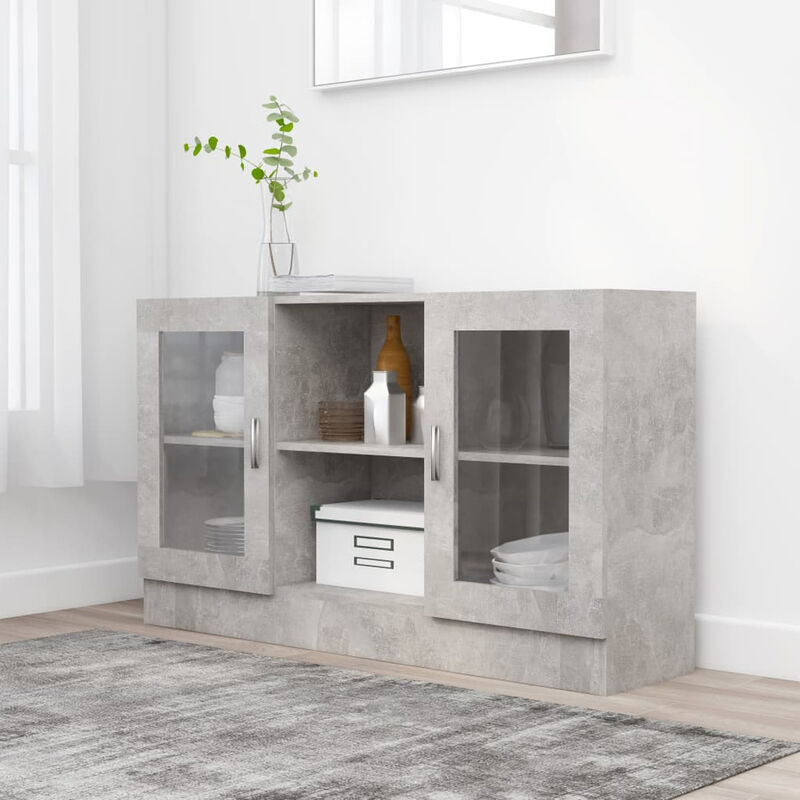 Armoire a vitrine Gris beton 120x30,5x70 cm Agglomere