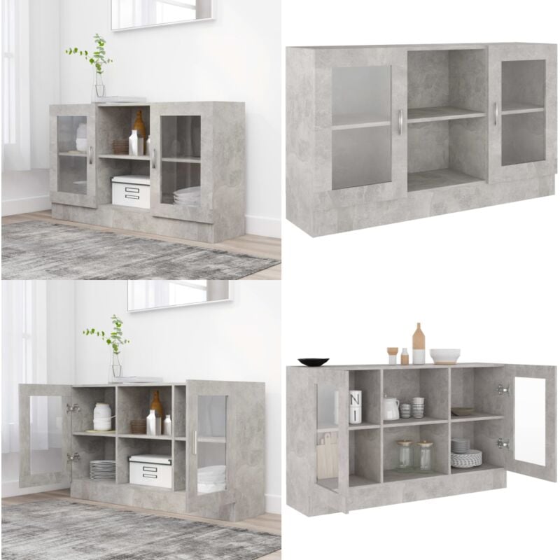 Vidaxl - Armoire à vitrine Gris béton 120x30,5x70 cm Bois d'ingénierie - Buffet Gris - Meuble De Rangement - Armoire Vitrée - Mobilier Salon