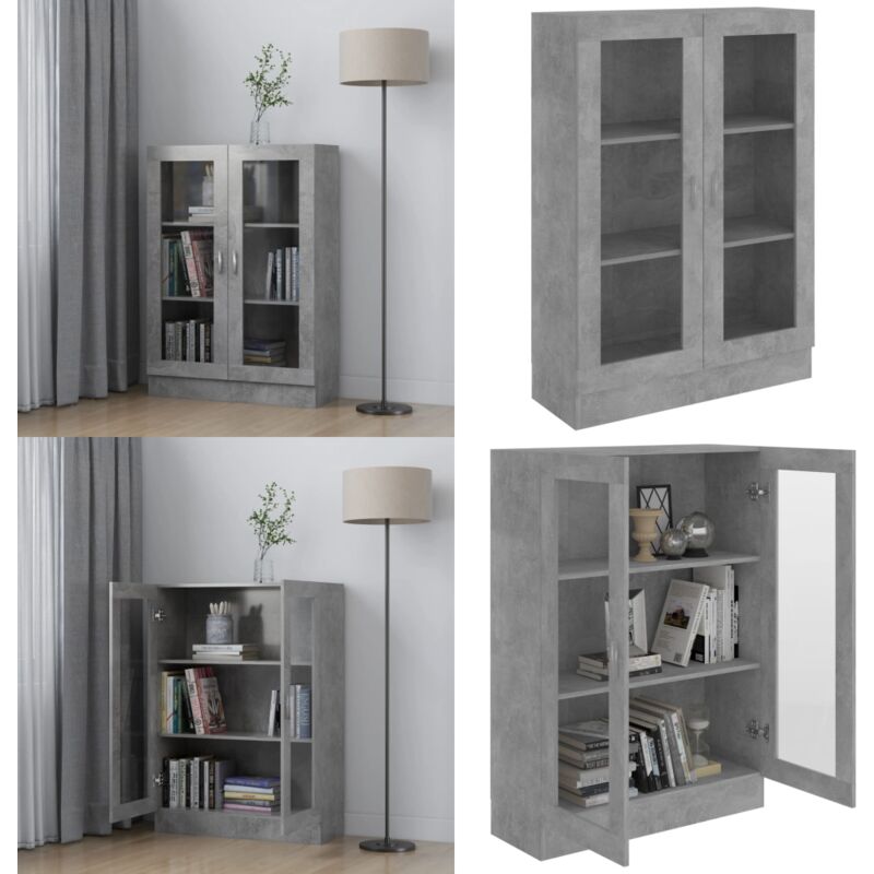 Armoire à vitrine Gris béton 82,5x30,5x115 cm Bois d'ingénierie - Bibliothèque - Meuble tv - Rangement Intérieur - Armoire Vitrée - Mobilier Gris