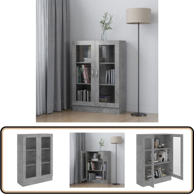 Vidaxl - Armoire à vitrine Gris béton 82,5x30,5x115 cm Bois d'ingénierie - Bibliothèque - Meuble tv - Rangement Intérieur - Armoire Vitrée - Mobilier