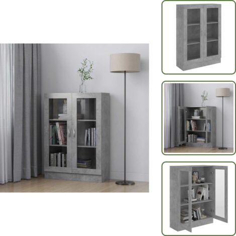 Armoire à vitrine Gris béton 82,5x30,5x115 cm Bois d'ingénierie - Bibliothèque - Meuble TV - Rangement Intérieur - Armoire Vitrée - Mobilier Gris