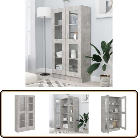 Armoire à vitrine Gris béton 82,5x30,5x150 cm Bois d'ingénierie - Bibliothèque - Meuble TV - Rangement Intérieur - Armoire Vitrée - Mobilier Gris