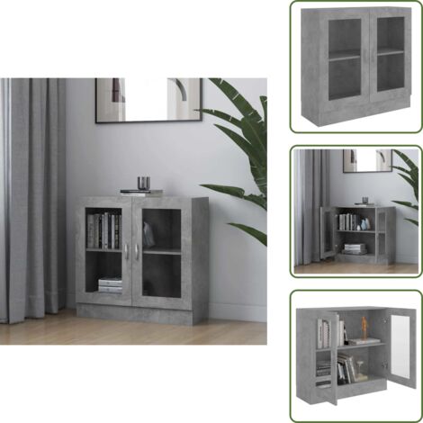 Armoire à vitrine Gris béton 82,5x30,5x80 cm Bois d'ingénierie - Bibliothèque - Meuble De Rangement - Armoire Vitrée - Mobilier Intérieur - Meubles Gris