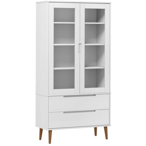 Armoire à vitrine MOLDE Blanc 90x35x175 Bois de pin massif