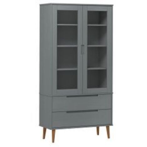 Armoire à vitrine MOLDE Gris 90x35x175 Bois de pin massif