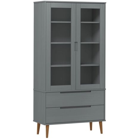 Armoire à vitrine MOLDE Gris 90x35x175 cm Bois de pin massif