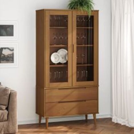 Armoire à vitrine MOLDE Marron 90x35x175 Bois de pin massif