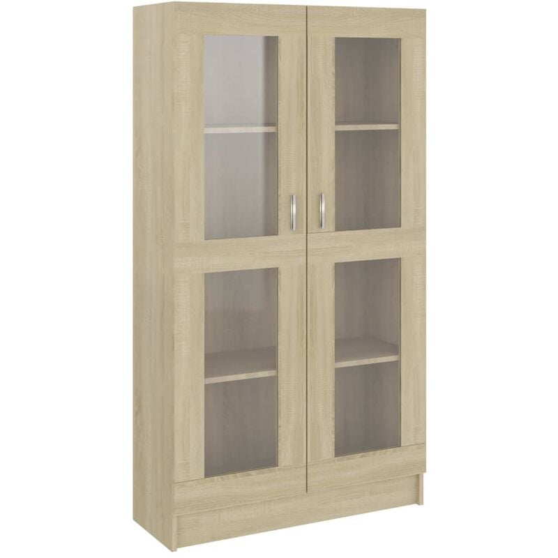 Vidaxl – Armoire à vitrine chêne sonoma 82,5x30,5x150 cm – Aggloméré et verre – 4 compartiments – Pour rangement livres et objets déco