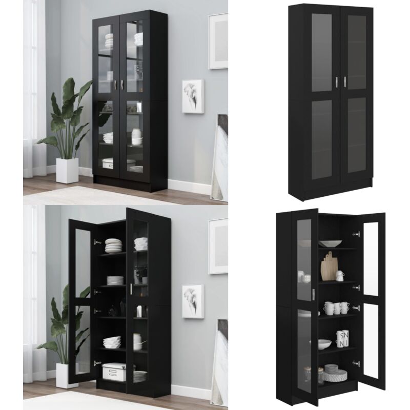 Armoire à vitrine Noir 82,5x30,5x185,5 cm Bois d'ingénierie - Bibliothèque - Meuble tv - Rangement Intérieur - Armoire Vitrée - Mobilier Moderne