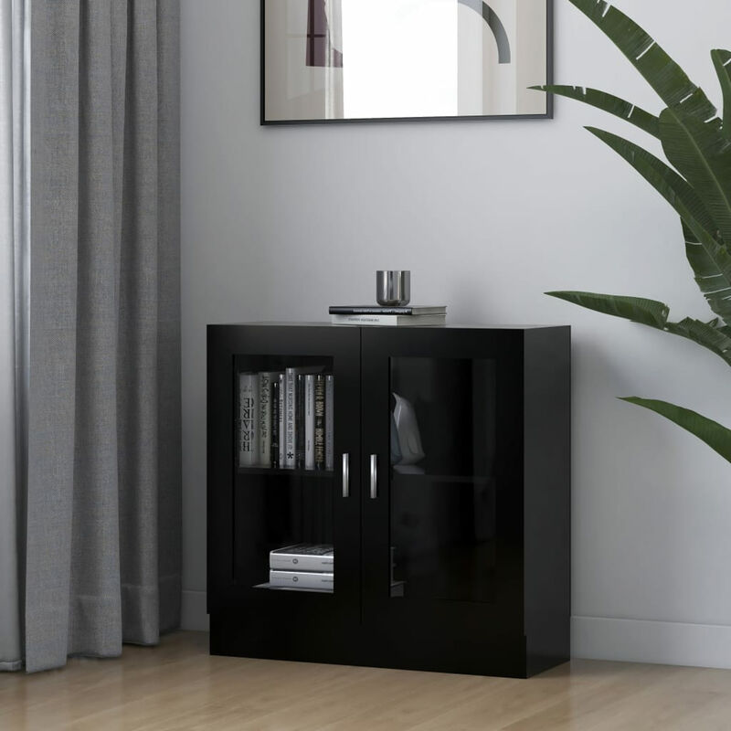 Armoire a vitrine Noir 82,5x30,5x80 cm Agglomere