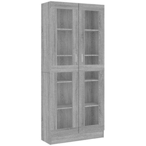 Armoire à vitrine,Meuble de Rangement Sonoma gris 82,5x30,5x185,5cm Bois ingénierie -86653