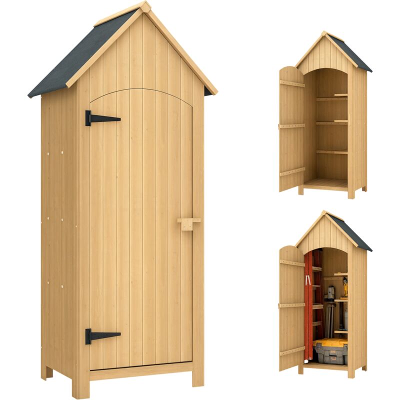 Armoire abri de jardin remise pour outils 3 étagères porte loquet toit pente bitumé dim. 77L x 54l x 179H cm bois sapin pré-huilé
