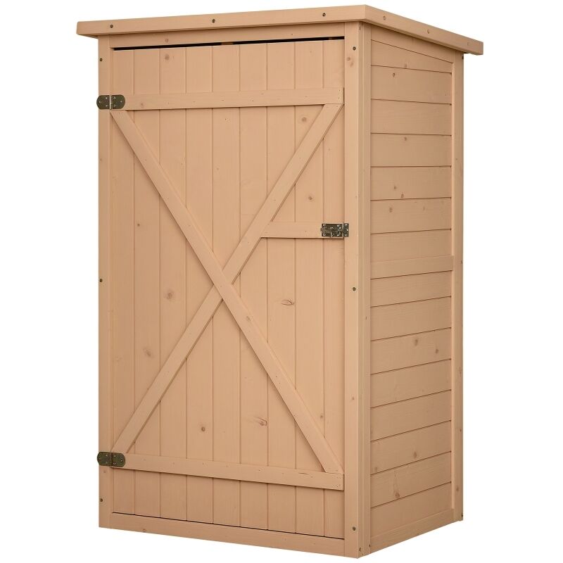 Armoire abri de Jardin Remise pour Outils Bois de Sapin pré-huilé Toit bitumé incliné - Grande Porte verrouillable loquet - 2 étagères - dim. 75L x