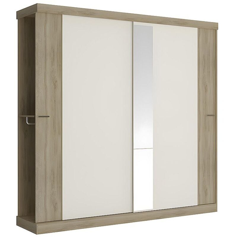 Vente-unique - Armoire 2 portes coulissantes - Avec miroir - L231cm - Coloris : Naturel et ivoire - adalrik ii