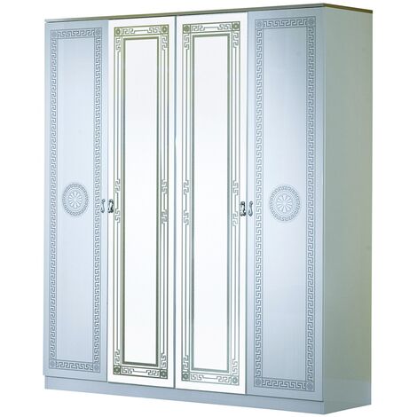 Armoire adulte 4 portes 2 avec miroirs laqué blanc et gris Savana 181cm