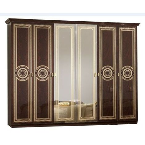 Armoire adulte 6 portes laqué acajou Soraya 284cm