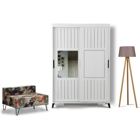 Armoire adulte blanche 2 portes coulissantes avec miroir Marka - 8 tailles-Largeur 120 cm
