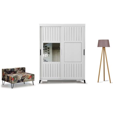 Armoire adulte blanche 2 portes coulissantes avec miroir Marka - 8 tailles-Largeur 130 cm