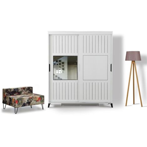 Armoire adulte blanche 2 portes coulissantes avec miroir Marka - 8 tailles-Largeur 170 cm