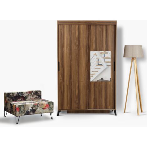 Armoire adulte bois marron 2 portes coulissantes avec miroir Marka - 8 tailles-Largeur 120 cm