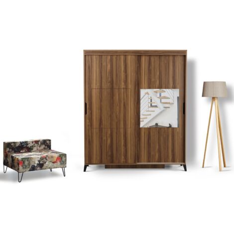 Armoire adulte bois marron 2 portes coulissantes avec miroir Marka - 8 tailles-Largeur 150 cm