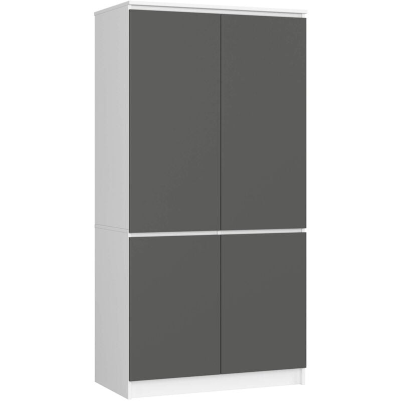 Akord - Armoire S90 Blanche 90 cm 4 portes façade Gris Graphite 4 étagères 90x51x180 cm
